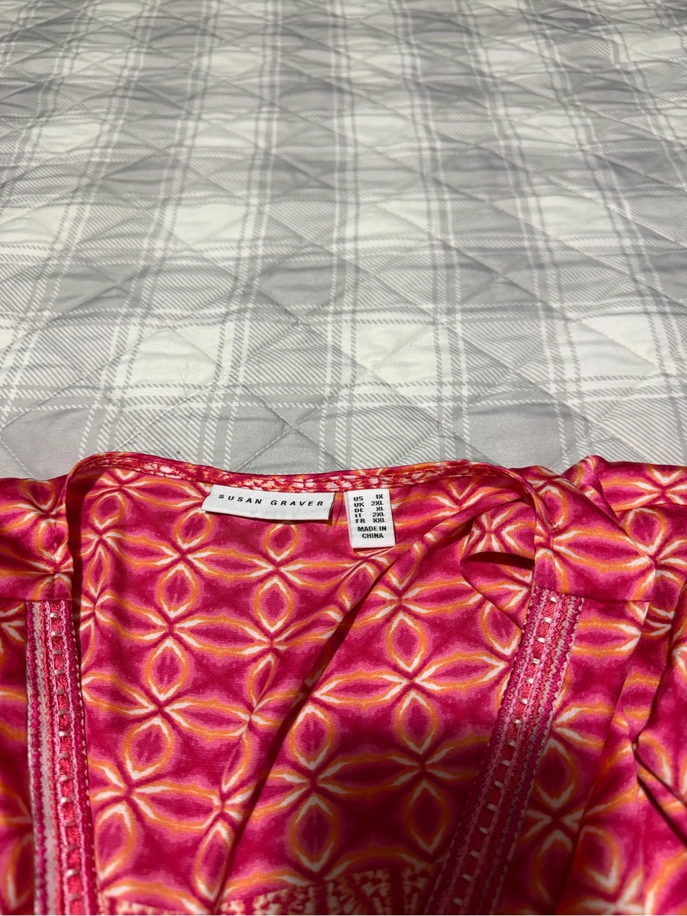 Susan Graver Pink and Orange Geometric Print Blouse